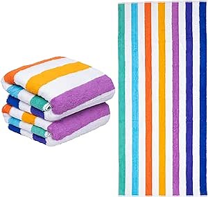 Large Beach Towels Set of 2-35x70 Soft & Absorbent Oversized Sheet Made of 100% Cotton - for Swimming Pool, Home, Bath, Spa & Outdoor Use - Bright Colors Elegant Striped Design
