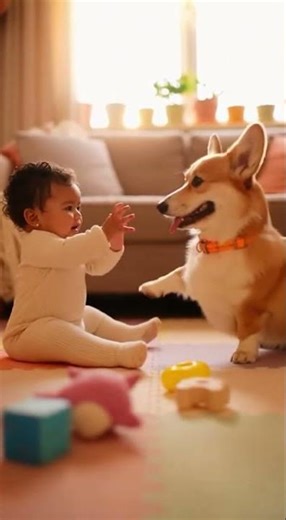Puppy Teaches Baby High-Five! 🐶✋