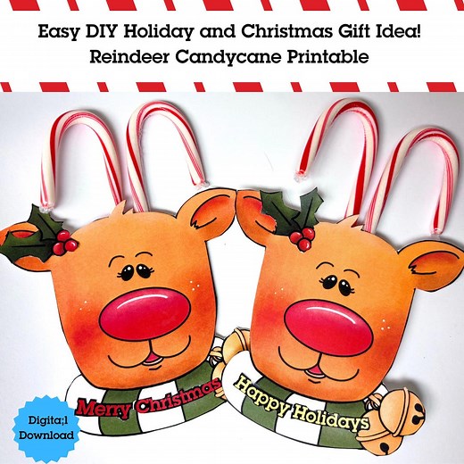 DIY Reindeer Candy Cane Holder: Christmas Craft Printable (PDF) - Etsy