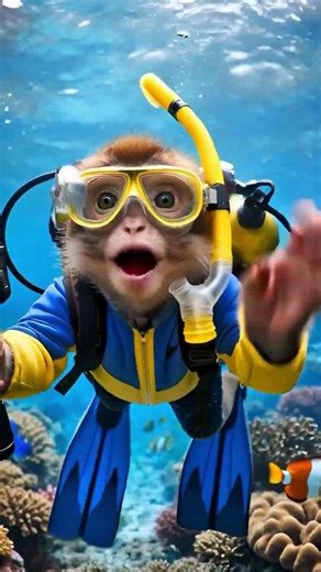 Monkey Underwater Vlog | Scuba Diving Monkey Adventure | Funny Monkey Ocean VideoLong Description: