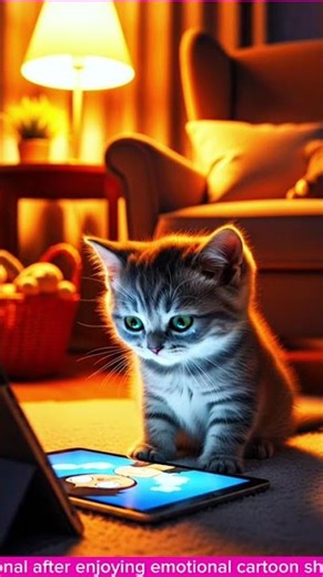 Kitten crying over emotional cartoon 🥹🐈 #kitten