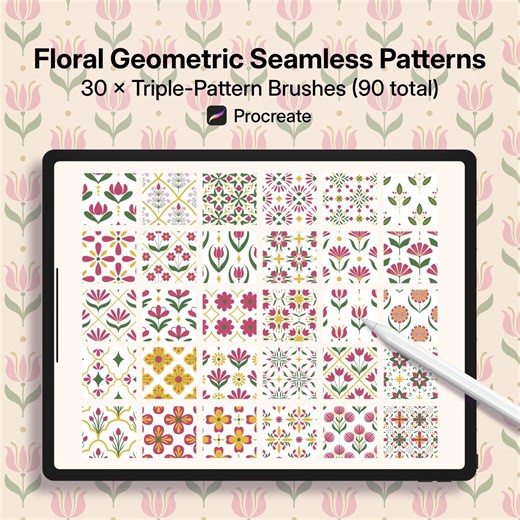 Floral Geometric Seamless Pattern Brushes for Procreate - Etsy
