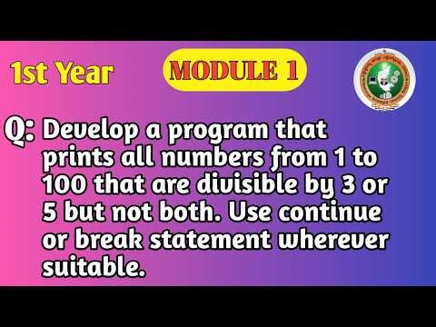 VTU Python Programming | Print Numbers Divisible by 3 or 5 but Not Both | 1BPLC105B / 205B