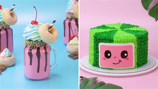 Donut milkshake and cute green cake design