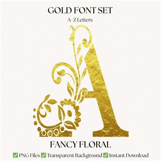 Gold Floral Alphabet Letters | PNG A-Z Elegant Wedding Font Clipart | Transparent Background - Etsy UK