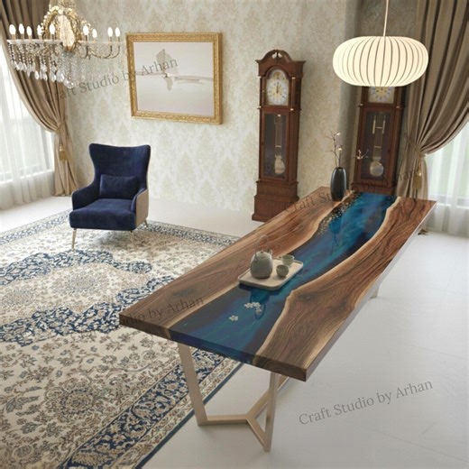 Blue Resin Live Edge Console Table | Handcrafted Wood Sofa Table - Etsy