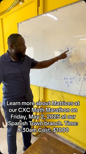 Get fully ready for your CXC Math exam! Join us for our Final Math Marathon at Distinction College, Spanish Town branch, 6 Nugent Street. When: Friday, May 2, 2025 Time: 8:30am - 5:30pm Cost: $1000 | Distinction College