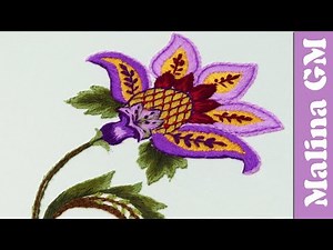 Jacobean Embroidery: Crewel Work Purple Flower