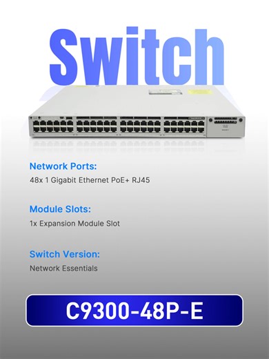 Cisco C9300-48P-E Catalyst 9300 48x 1GB PoE RJ45 1x Module Slot Switch #cisco #switch #shorts #fyp