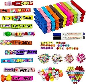 50PCS Cheer Pins Spirit Clips Kit with 250PCS Resin Ducks Letter Numbers | DIY Team Cheerleader Decoration Gifts for Backpacks, Volleyball Competitions | Premium Wooden Cheerleading Clothespins