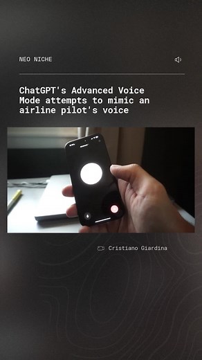 Check out this impressive demo of ChatGPT's Advanced Voice Mode! 🤯 It's not just talking now, it's attempting to sound like an airline pilot over the intercom, complete with jet engine sounds. While the voice is surprisingly convincing, creating realistic background noise is still a challenge. This Advanced Voice Mode is currently rolling out to select Plus subscribers. Tech stuff. You like it. Follow Neo Niche
