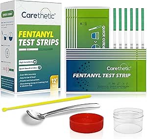 [12 Pack] Carethetic Fentanyl Test Strips Kit - Rapid Drug Testing for Pills, Powder, Liquid with Micro Scoop, Crusher & Specimen Cup