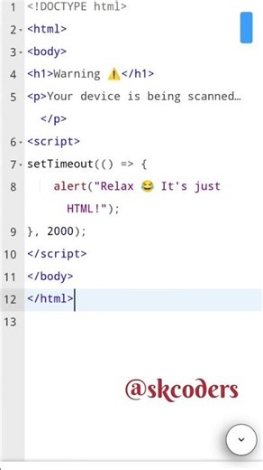 This HTML Code Will Scare Your Friends Just 2 seconds 'Fake Virus Warning बघा#skcoders"