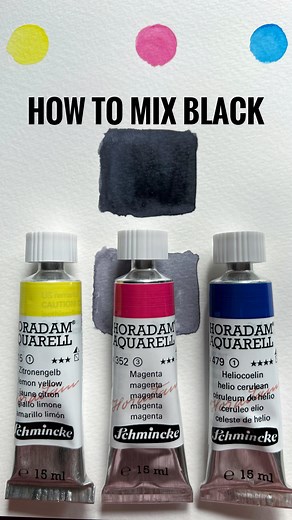 schmincke_official | Today we‘re going to show you how you can easily create a black with this three watercolours. Lemon yellow, magenta, helio cerulean 💛🩷💙... | Instagram