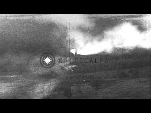 German Messerschmitt Bf-110 aircraft attack Allied Ground targets. Allied aircraf...HD Stock Footage