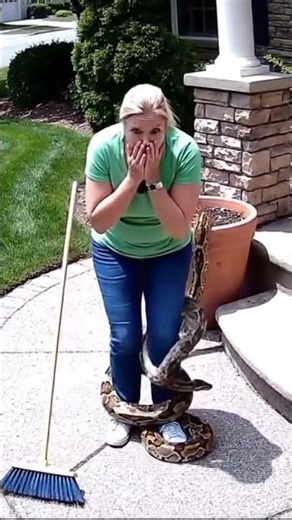 CCTV Footage: Python Wraps Around Woman in Front Yard #python #danger