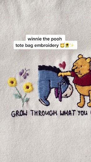 winnie the pooh tote embroidery!! 🍯🌻✨ #embroidery #winniethepooh #tote #art #fyp