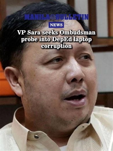 WATCH: Vice President Sara Duterte on Tuesday, Oct. 14, alleged that former Ako Bicol Rep. Elizaldy Co was also behind the laptop corruption scandal at the Department of Education (DepEd), saying that the Office of the Ombudsman should launch investigations into the illegal deals. (via Raymund Antonio | MB) READ: https://mb.com.ph/2025/10/14/vp-sara-seeks-ombudsman-probe-on-deped-laptop-corruption | MANILA BULLETIN