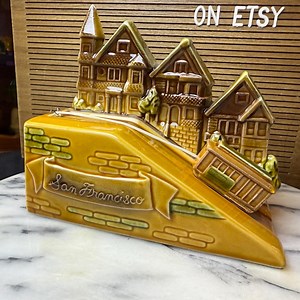 Vintage San Francisco Trolley Car boîte à musique tirez le cordon en céramique fabriqué au Japon Westland Co des années 1980, souvenir en porcelaine émaillée jaune et verte - Etsy France