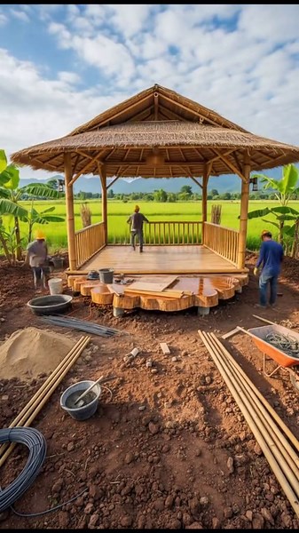 The most satisfying gazebo build you'll see #bamboo #construction