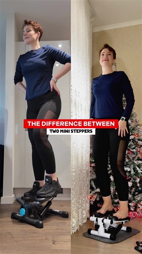 I get a lot of questions about steppers and how to tell them apart. I’ve used two different mini steppers, and the easiest way to explain the difference is by colour. The first one - the black mini stepper. This one is my main stepper for a long time. The step height is higher, so every movement feels deeper. You lift your legs more, which automatically adds load, even if you don’t move fast. The resistance feels stronger overall, and the workout hits the legs and glutes more noticeably. It’s al