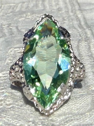 Antique 1920s 10K White Gold Filigree URANIUM GLASS Paste Ring - Etsy