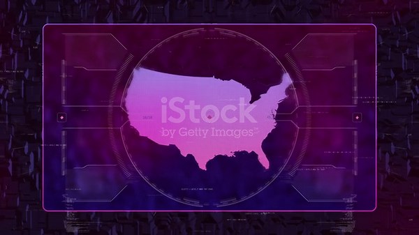 USA digital HUD UI map with technology animations.