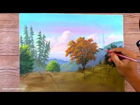 Painting Beautiful Landscape with a Bench in Acrylics / Time-lapse / JMLisondra