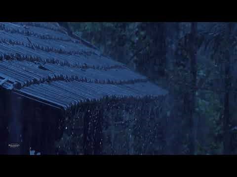 Listen & Sleep Instantly with Heavy Rain and Thunder on Roof of Cabin at Night