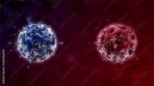 3d loop animation of a terrible virus, the covid-19 coronavirus. The virus splits and connects. Abstract animation for medical and pharmaceutical commercials, banners, and ads.