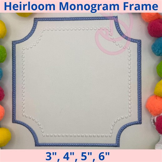 Heirloom Monogram Frame Preppy Embroidery Design | French Knot, Satin Border (digital Machine File) - Etsy