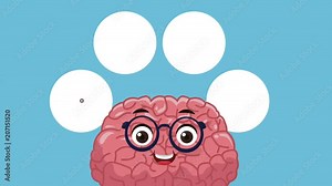 Funny brain cartoon talking with academic symbols High Definition animation colorful scenes