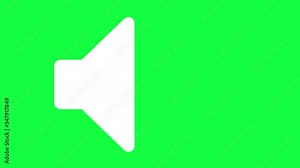 Icon of Sound on a Green Screen (Chroma Key) Background. Isolated Symbol of Audio Technology, Music, and Sound. 4k Vector Animation of Speaker Volume Logo.