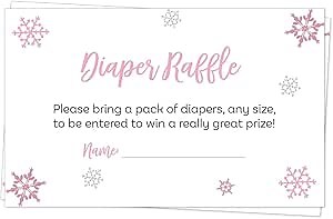 Snowflake Diaper Raffle Tickets Girl Baby Cold Outside Winter Shower Insert Cards (50 Count)