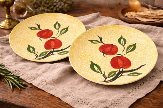Set of 2 Vintage Blue Ridge Dinner Plates: Hand-painted Fruit, Mid-century Southern Pottery - Etsy
