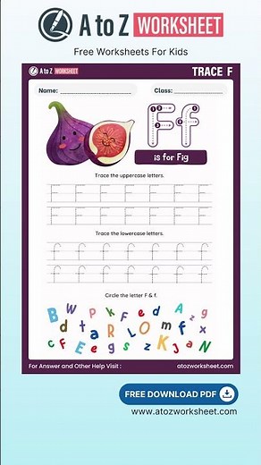 Tracing and Writing Alphabet F Worksheet for Kids – Free A to Z Practice PDF