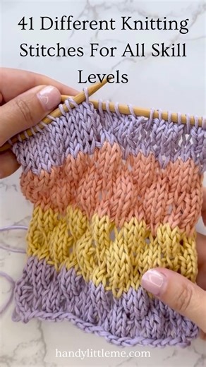 1.4K views | From simple knits and purls to stunning cables and textures — this guide has every stitch you’ll ever need! Perfect for beginners and experienced knitters alike.  Explore them all — link in the comments! #knittingstitches #knittingpatterns #learnknitting #handmade #handylittleme #knittingtutorial | Handy Little Me | Facebook