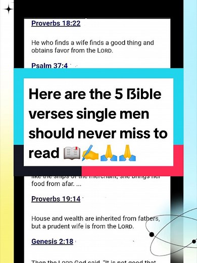 Here are 5 bible verses single men should never miss to read📖📖🙏🙏🙏. #fypviralシ゚ #biblestudy #singles #bibleverses #christiantok #christians