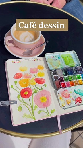 Café dessin - Création de pavots en aquarelle