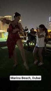 A cute girl dancing with Belly dancer at Marina Dubai #dubaitiktok #marina #bellydance