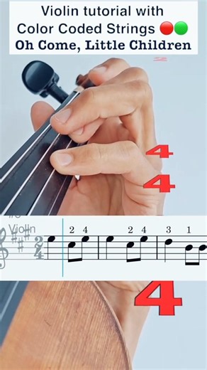 O Come, Little Children 🎻 Violin Tutorial With Color Coded Strings & Sheet Music 🔴🟢