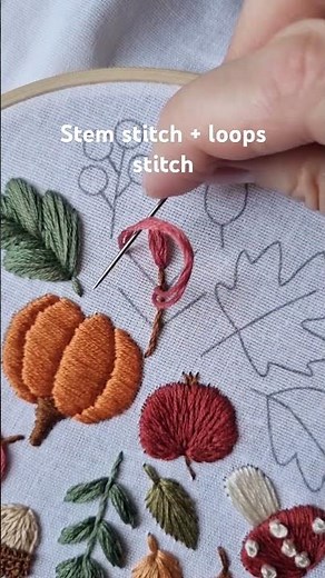 🍂 Fall Motifs Embroidery | Stem + Loops Stitch Tutorial #embroidery #stitch #tutorial #fall #pumpkin