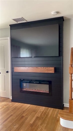 Custom electric fireplace set up #custom #process #woodworking #install #tv #fireplace