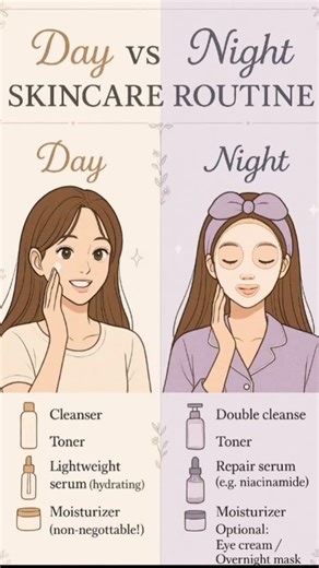 day vs night skincare routine ☀️🌙 #skincare #dayvsnight #beautytips #aesthetic #glowup #fyp #shorts