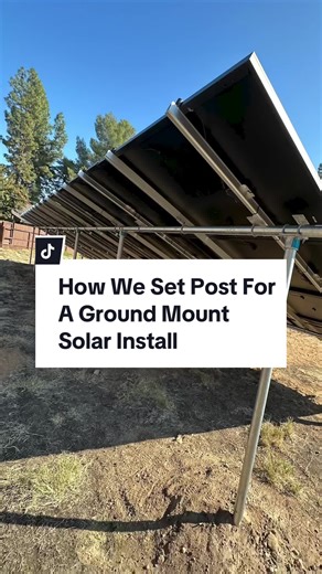 This is how we set the post for a ground-mount solar installation.. We start by mapping out the holes to match the dimensions of the solar plans ✅ We string them out to make sure the holes are parallel to each other ✅ Then have our bobcat guy come out and dig the holes to the depth required by code ✅ This is usually 18” or 24” in diameter with 3-5ft depth depending on the height of the ground mount ✅ Next we have the concrete company come out and pour the concrete ✅ We set the post as they pour