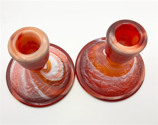 Vintage Imperial Glass Ruby Slag Rose Candlestick Pair - Etsy