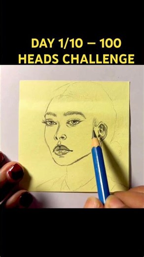 100 Heads Challenge begins! 🎨 Day 1 on sticky notes—watch me improve in 10 days 🔥