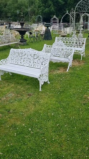 We have a huge range of garden furniture, including cast iron benches. The sun is shining, so it's time to find that perfect spot for your new bench #kilkenny #Ireland #gardendfeature #castironbench #bench #gardenfurniture | Kilkenny Architectural Salvage & Antiques