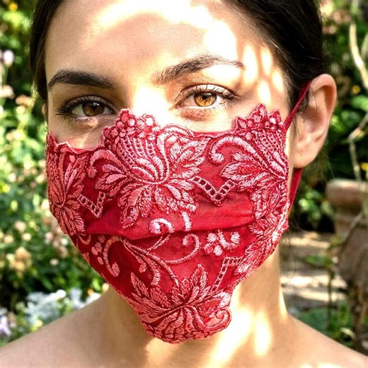 Red Lace Face Mask, Romantic Embroidered Mask, Elegant Reusable Fashion Mouth Cover - Etsy