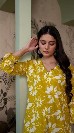 VAAKI Women Yellow Floral Cotton Kurta & Pant Set | Comfortable Summer Co-ord Outfit